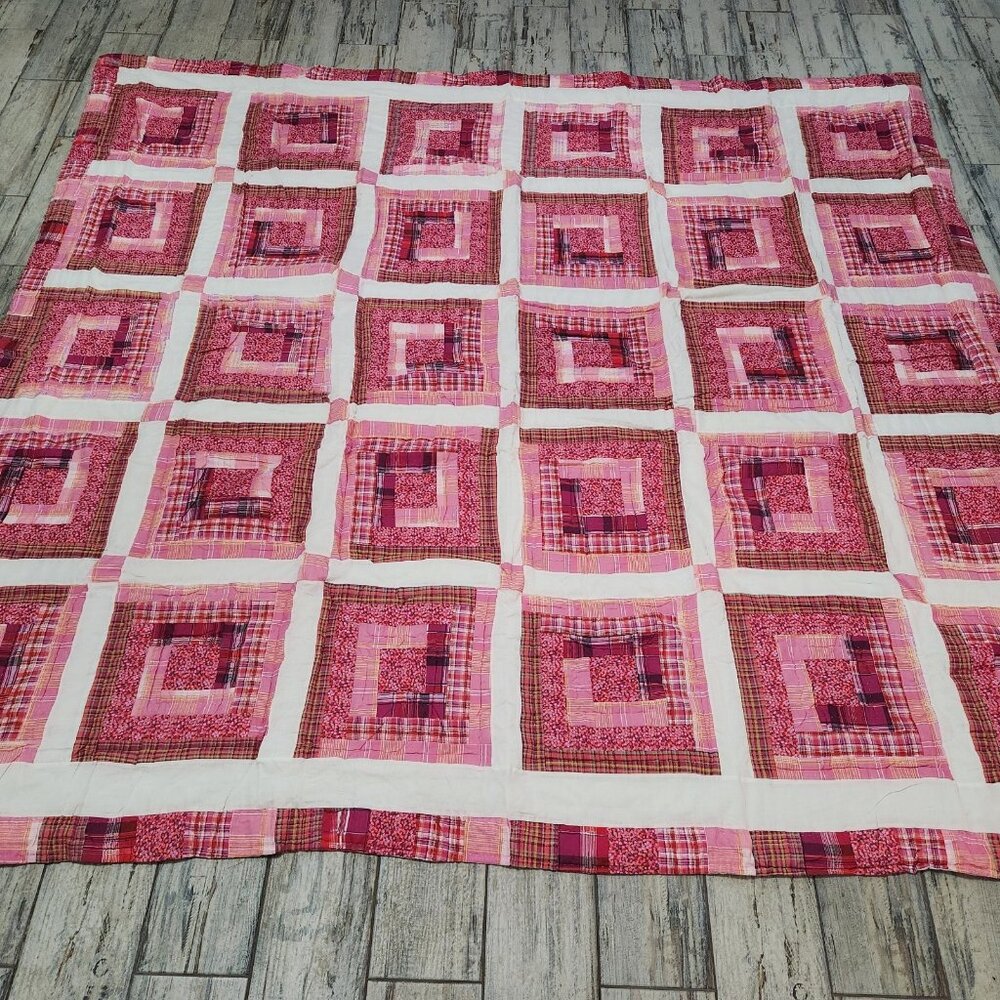 Quilt King Size 100 X 90 Keepsake Collection Two Shams Pink Squares Plaid Floral - Picture 6 of 10